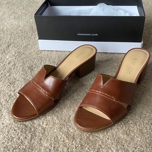 Nine West Women’s slip on leather open toe slides